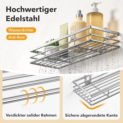 Duschablage Ohne Bohren 2 Stück Duschregal Duschkorb Badezimmer Organizer Badezimmer Regal Badregal Shampoo Halterung Dusche Küche Bathroom Rrganizer mit 2 Klebeflächen Silber