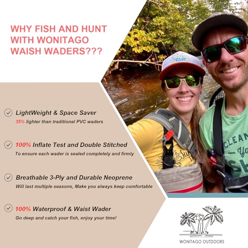 WONITAGO Cintura busto Waders – Calça de cintura Wading, 3 camadas respirável para pesca, com bolsos