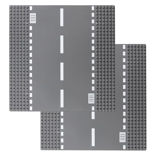 Feleph Classic Road Baseplates City Street Straight Road Building Block Kit 10 x 10 Inches Town Base Plate for Building Bricks Compatible with All Major Brands(Straight 2 Pieces)