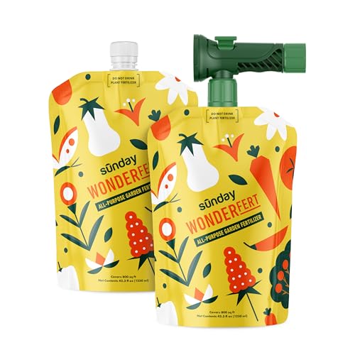 Sunday WonderFert 2 Pack - All-Purpose Liquid Fertilizer - 10-2-6 NPK Outdoor & Indoor Fertilizer - for New and Established Flowers, Veggies, Trees, Shrubs & Indoor Plants - Covers up to 1600 Sq Ft