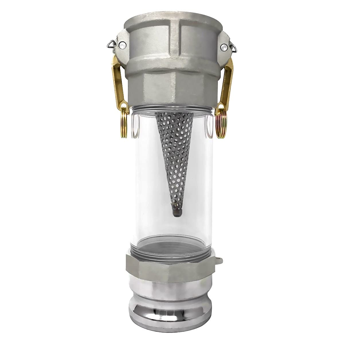 Gloxco 2" in-line Camlock Polycarbonate Sight Glass and Strainer Assembly (CAM-20-SGST-PCAL)