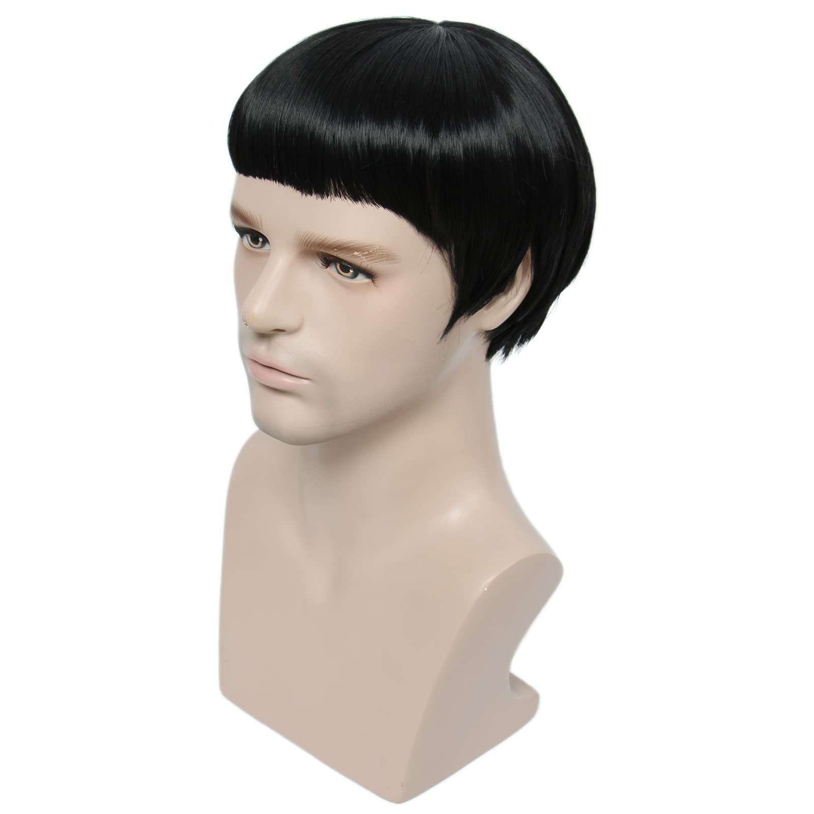 Linfairy Short Black Straight Synthetic Hair Halloween Costume Party Heat Resistant Wig for Men, 30 cm x 20 cm