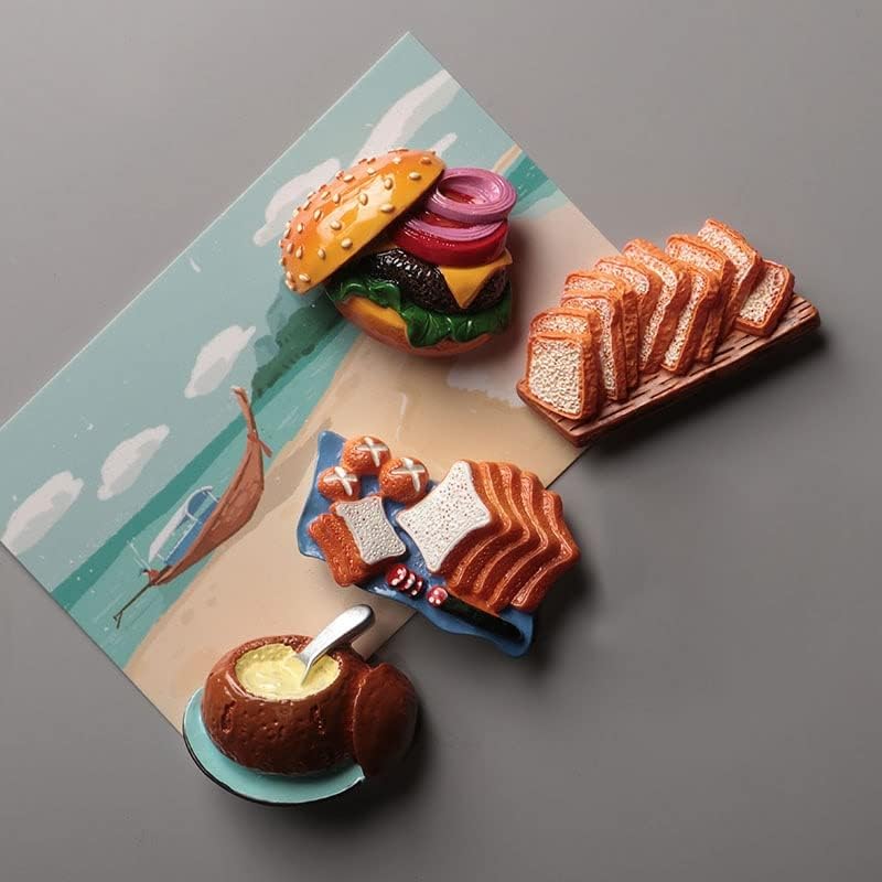 Miniatura 4 de Imán 3D para nevera, pasta para refrigerador, alimentos, baguette, pan, huevo, pan, tostada, hamburguesa, decoración del refrigerador, colección de