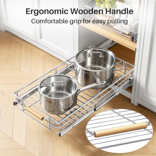 Image of Pull out Cabinet Organizer, 11 inchW X 21 inchD, Heavy Duty Smooth Sliding Under Cabinet Shelves for Pots and Pans, Full-Extension Roll out Drawers, Slide out Organization for Home Kitchen Pantry