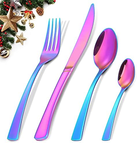 Cutlery Set, BEWOS 16-Piece Matt Black Unique Pattern Design for Gift, Stainless Steel Flatware Set, Silverware Set with Spoon Knife and Fork Set, Service for 4, Dishwasher Safe