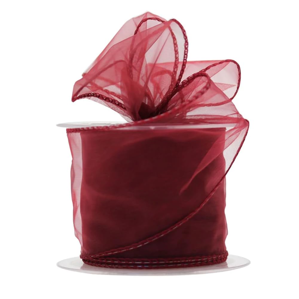 APAC Quality Florist/Craft Burgundy Wired Edge Chiffon Organza Ribbon (70mm wide x 20m)