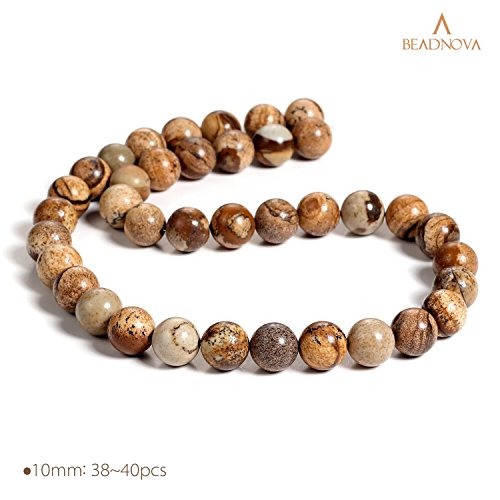 Image of BEADNOVA 10mm Brown Picture Jasper Gemstone Round Loose Beads for Jewelry Making (36-38pcs)