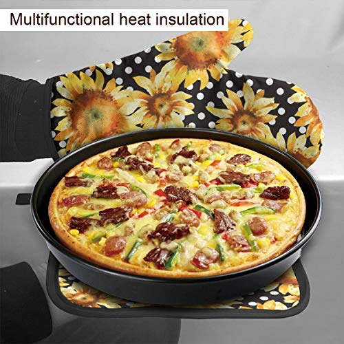 Vunko Watercolor Sunflowers Oven Mitts And Pot Holders Sets Heat Resistant Polka Dot Kitchen Oven Gloves Non-Slip For Safe Bbq Cooking Baking Grilling Set Of 2 #TOP4