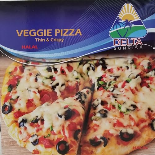 Best Choice Meats Halal Veggie Pizza, Frozen, 12 Inch, Thin & Crispy Crust, Individually Wrapped, Topped with Cheese, Olives, Bell Peppers & Onions, Perfect for Halal Vegetarian Menus