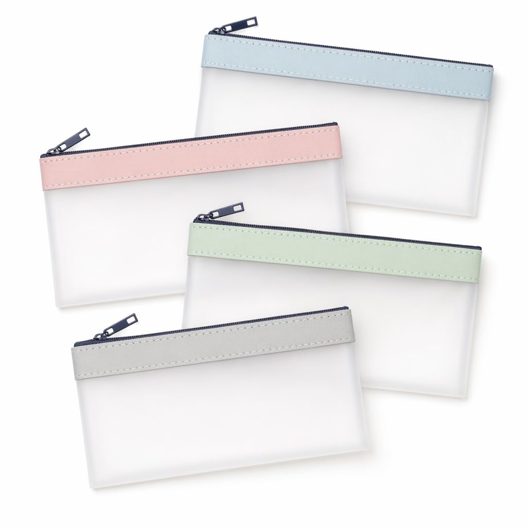 Kuwuarg 4 Pack Money Wallets, Plastic Money Wallets for Travelling, Travel Moneys Wallet Organizer, Pencil Cases in Blue Pink Green Gray, Semi-Transparent Cash Holders
