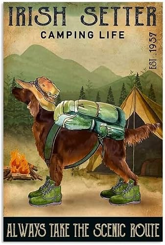 Homeoanimal 15 Aluminum Metal Signs Vintage Irish Setter Camping Life For Home Restaurants Cafes Pubs 12X16 Inch