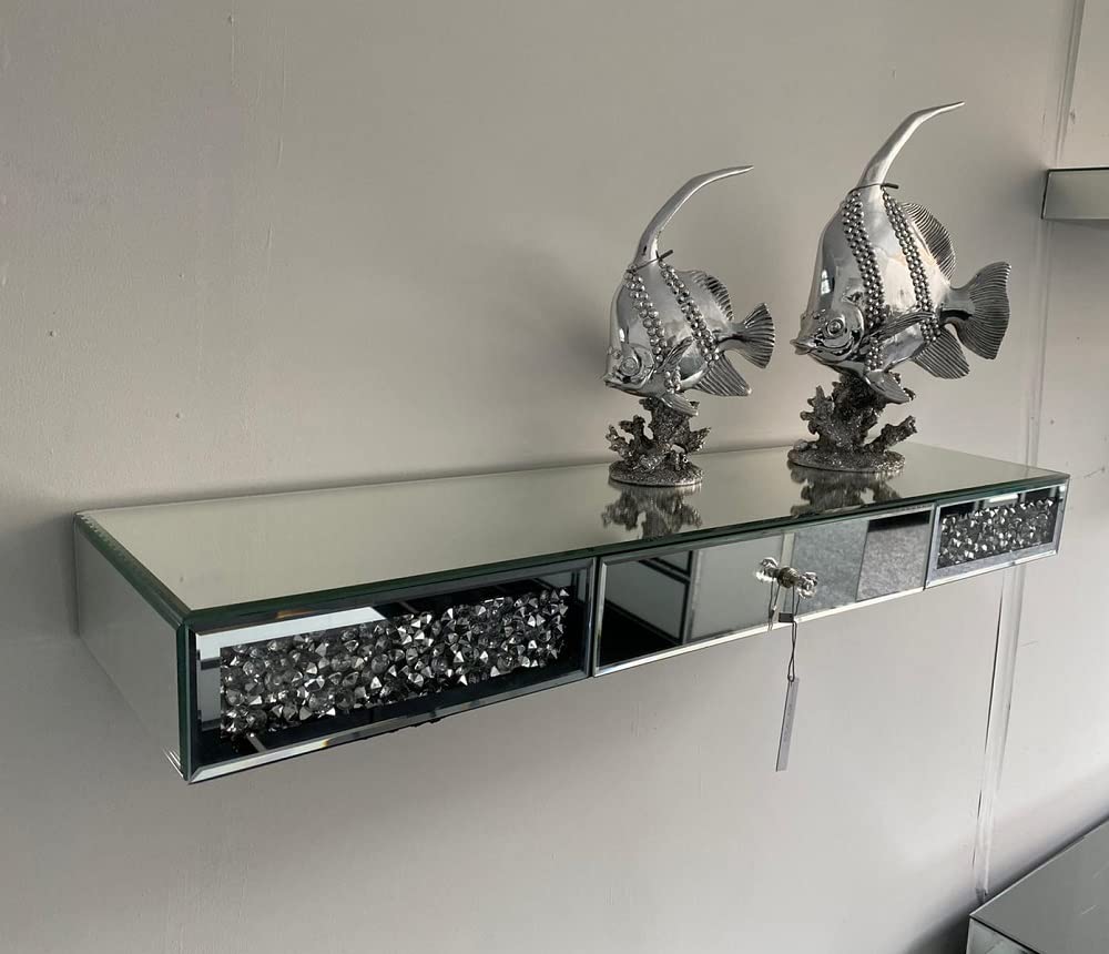Mirrored Floating For Wall Decor. Glamorous Crystal Crush Diamond Decorative Wall Shelf Silver Mirror Glass Shelf Suitable Room Bedroom Bathroom Living Ro - View #8