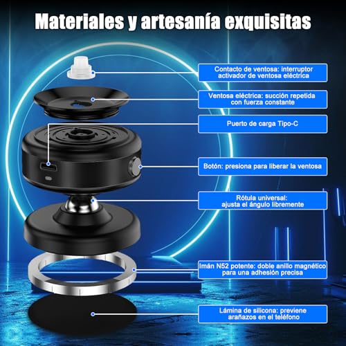 WODHMIEY Soporte Magnético Móvil Coche, 360° Rotación, con Ventosa al Vacío Eléctrica, Compatible con Teléfono iOS, Ideal para Coche, Hogar Y Gimnasio - imagen 5