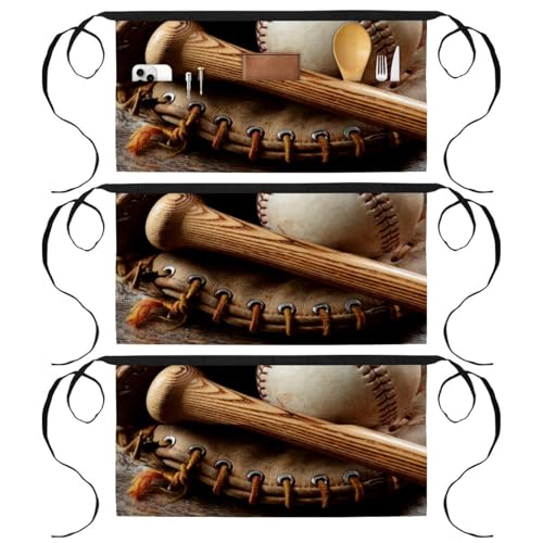 Tablier court de chef 3 poches pour restaurant et nettoyage à motif bois vintage