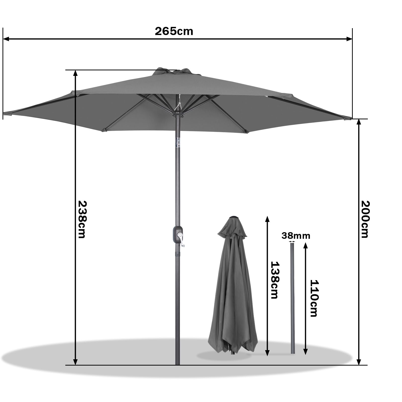 Angel Living 270 cm Parasol Ogrodowy z Mechanizmem Regulacji Nachylenia – Parasol do Ogrodu, na Patio, Taras i Balkon