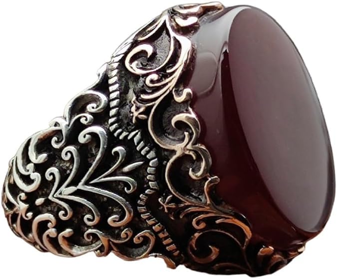 Original Yemeni Aqeeq Agate Stone Men Ring, Handmade Men Ring, 925 Sterling Silver Ring, Men's Ring