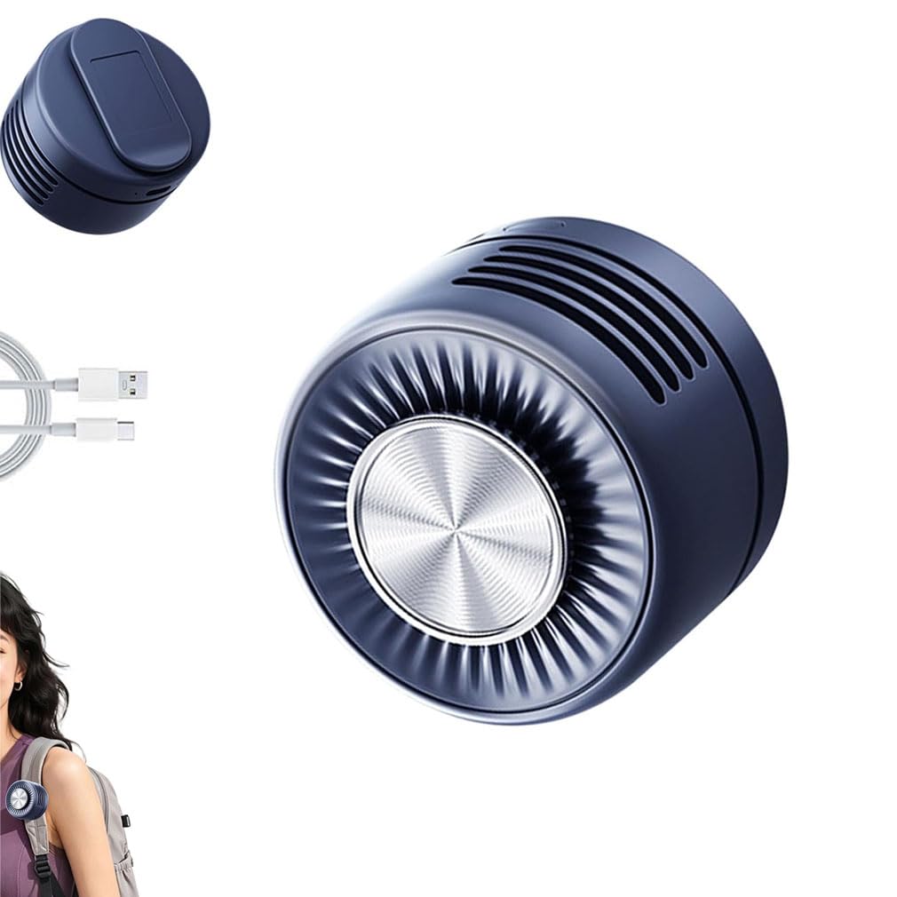 Portable Silent Mini Bladeless Electric Fan Clip On, Tragbarer Clip Ventilator, 3 Geschwindigkeiten Taillenclip-Ventilator, Aufladbar Mini-Clip-Taillenhals-Ventilator für Sommer Reise Outdoor，Blau
