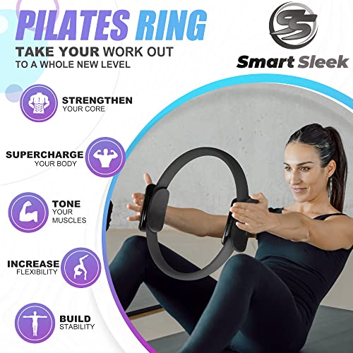 Smartsleek Pilates Ring Circle, 14 Inch Magic Circle Pilates Ring With 4 Resistant Bands - Padded Pilates Magic Circle With Ball -Yoga And Fitness Ring For Toning Thighs #TOP3
