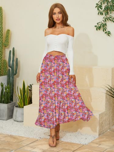 Image of NASHALYLY Women's Chiffon Elastic High Waist Pleated A-Line Flared Maxi Skirts