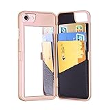 iPhone 7 Case- SUNYI iPhone 7 Mirror Case, Fashion Hidden Mirror Wallet Cover Card Slots Stand Feature Premium PU Leather Watering Grain PC Phone Back Cover Case for iPhone 7 (Rose Gold)