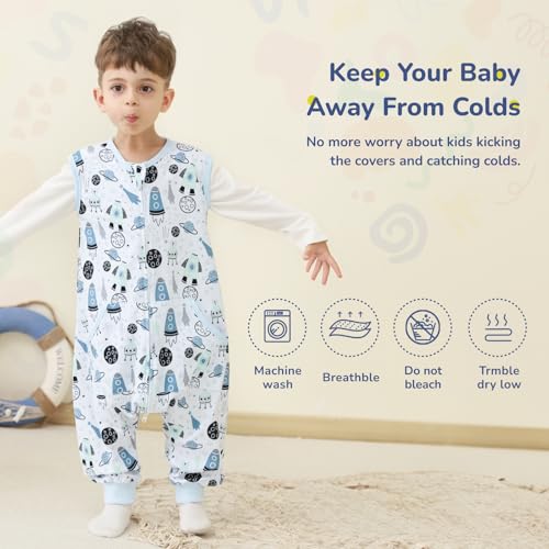 Image of WONDAY Toddler Sleep Sack with Feet, 0.5 Tog Sleeping Sacks for Walking with Legs 12-18 Months 2T 3T 4T 5T (Planet-2, 12M-2T)
