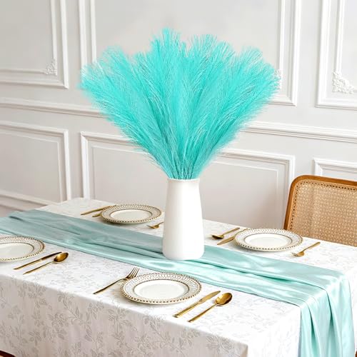 obbsie 50pcs Faux Pampas Grass, 21.6" Short Artificial Pompous Grass Branches for Vase Filler Home Table Centerpieces Wedding Decor (Light Blue) by obbsie - Used condition - Image 2