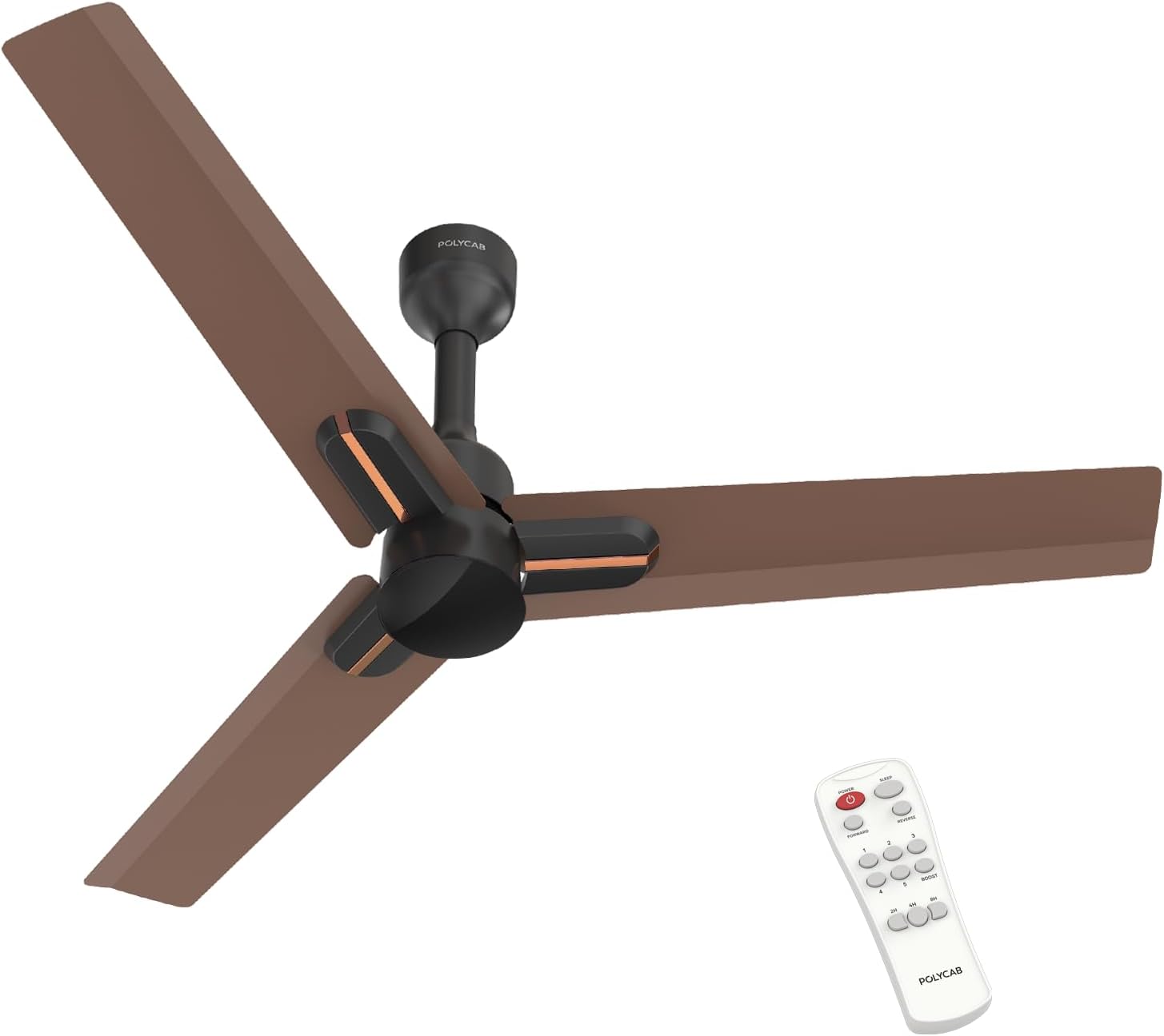 Polycab Wizzy Neo 1200mm 5-Star BLDC, Remote Ceiling fan for Living Room| 55% Energy Saving, 100% Copper, High Air Delivery, 6 Speed Setting, Free Installation | 4-yr Warranty【Brown Copper】