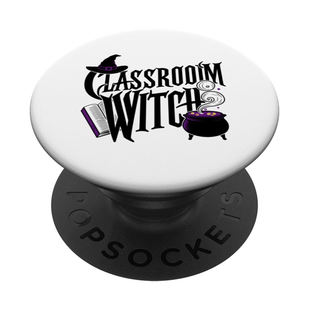 Classroom Witch Halloween Teacher PopSockets Swappable PopGrip, Black