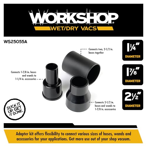 WORKSHOP Wet/Dry Vacs Shop Vacuum Accessories WS25055A Wet Dry Vac Attachment Adapter Combo Kit for Wet Dry Vacuum Cleaners, Connect Hoses and Parts, 3-Piece Kit by WORKSHOP Wet/Dry Vacs - Image 3