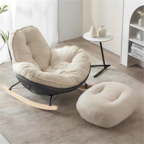 TINGMIAN Silla mecedora para sala de estar con reposapiés suave, cojín acolchado de gran tamaño para interiores y exteriores, patio, porche, jardín, dormitorio (gris)