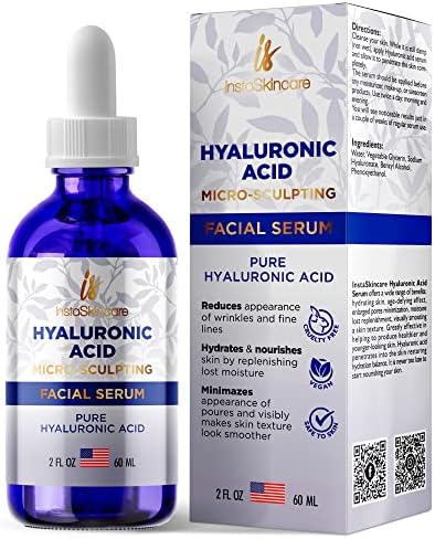 Pure Hyaluronic Acid Serum for Face (2 Oz) - Serum for Skin and Lips - Medical Quality Hydrating and Moisturizing Face Serum for All Skin Types - Paraben and Fragrance-Free