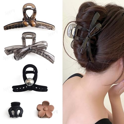 Sppry Classic Assorted Hair Claw Clips for Women Thick/Thin Hair, Set of 5, Brown & Black (02)