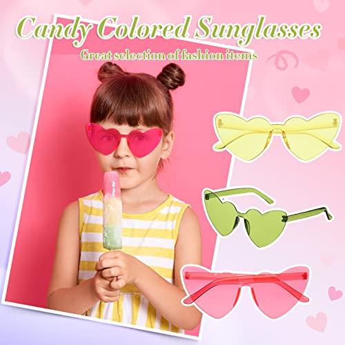 30 Pcs Heart Sunglasses Bulk For Kid Party Favors Rimless Transparent Heart Glasses Candy Color Eyewear Colorful Party Favors For Women Girls #TOP2