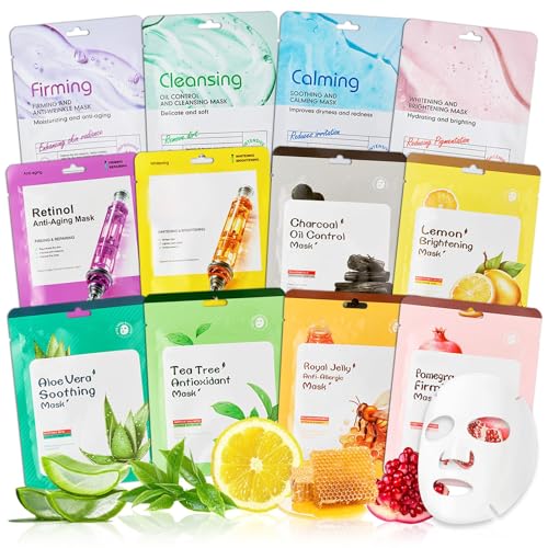 12 Piezas Daily Care Mascarilla Facial,Daily Care MascarillaHidratante y Calmante,Mascarilla Hidratante Facial,Mascarilla FacialHidratante,Adecuada para Diferentes Pieles
