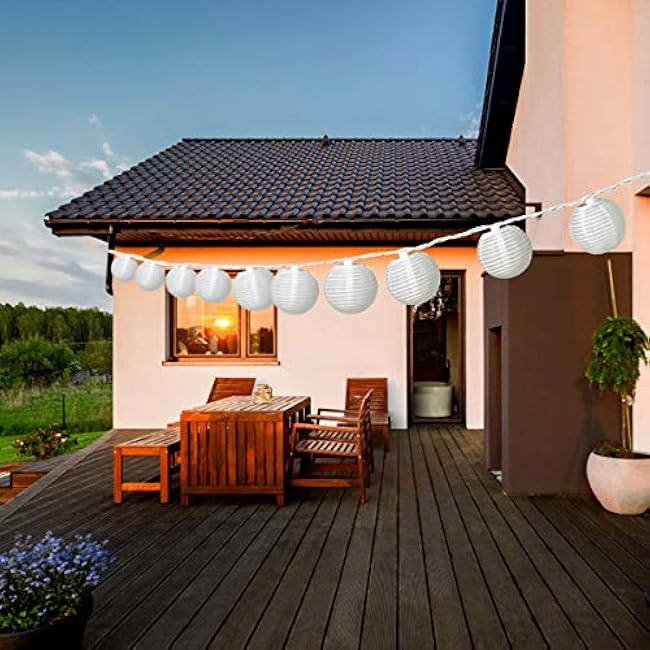 Lantern String Lights Plug in, Outdoor White Lights String 9.83FT Pack of 10 Nylon Lantern String Lights for Patio,White Lights String for Bedroom(Lanterns Need Simple Assembly)