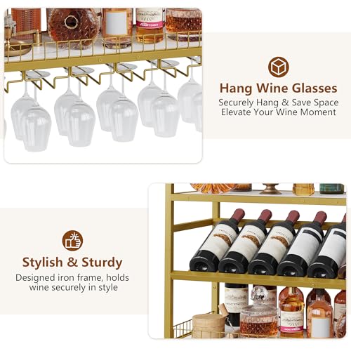Image of Hoctieon Wall Mounted Wine Rack, 31.5 inch Wall Wine Rack for Display and Storage, Hanging Bottle Holder, for Living Room, Dining Room, Bar, Wine Cellar, Gold&White