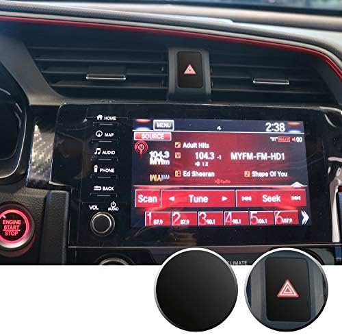 Gomu Hazard Warning Lights Button Switch Vinyl Decal Sticker Trim Overlay Compatible with Honda Civic 2016 2017 2018 2019 2020 - Metallic Matte Chrome Black