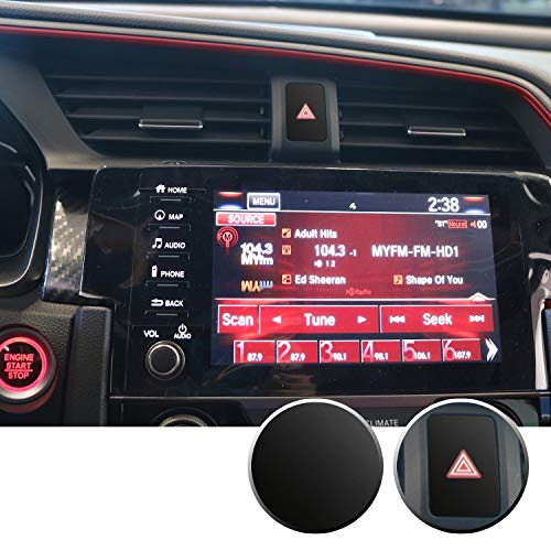 Gomu Hazard Warning Lights Button Switch Vinyl Decal Sticker Trim Overlay Compatible With Honda Civic 2016 2017 2018 2019 2020 - Metallic Matte Chrome Black #TOP26