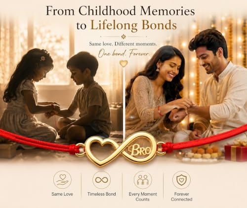 Image of Gold Plated Designer Rakhi Bracelet for Brother | Infinity, Heart, Evil Eye & BRO Designs | Raksha Bandhan Rakhi with Roli Chawal & Greeting Card