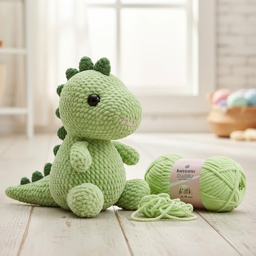 Image of Cuddly Velvet Chenille Yarn, Super Soft Fluffy Bulky for Knitting Crocheting Crafting Blanket Amigurumi, Durable for Shedding, 100 Gram (3.53 Ounces) 109 Yards (100 Meters) (Lime)
