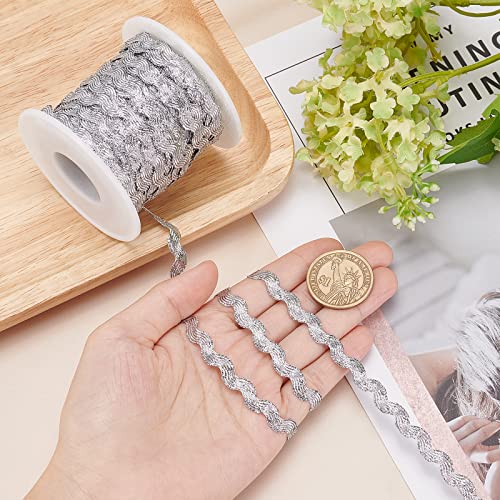 image for GORGECRAFT 1 Roll 27yd/25m Glitter Silver RIC Rac Trim Ribbon Wave Sew
