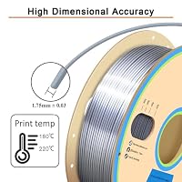 YOUSU Silk PLA Filament 1.75mm, Silk PLA Silber,3D Drucker Filament,PLA 1kg(2.2lb) Spool,Shiny Seide silber,PLA Metallic Silber – Ansicht 5