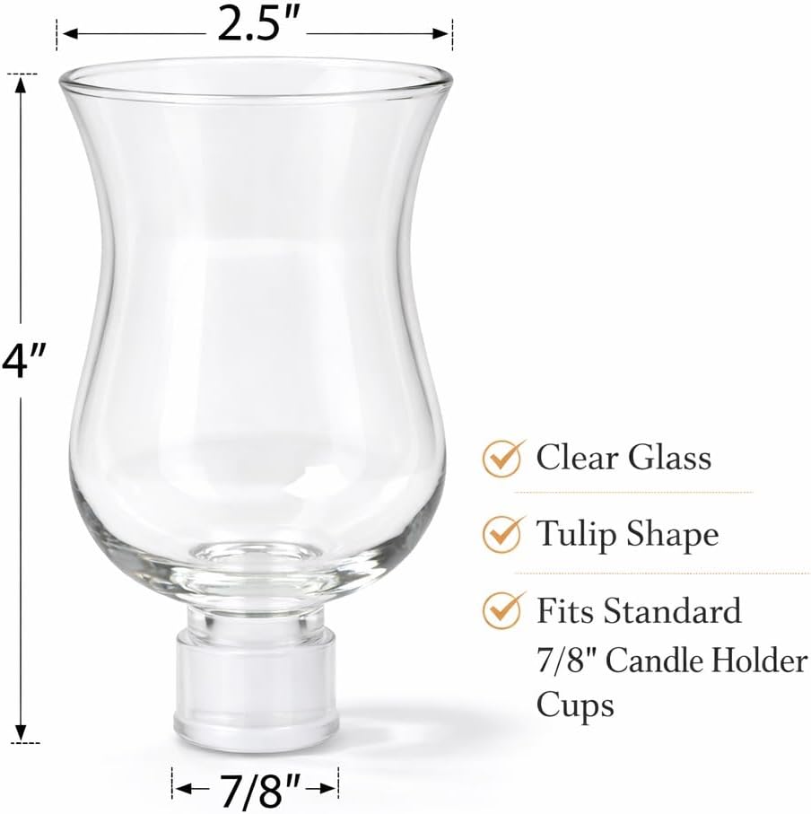 Peg Votive Candle Holder Clear Glass with a Rubber Grommet for tealights, Oil Lamps, LED, Votive Candles. 4" High with the Neck fits in 7/8" Candle Cup. Set of 4