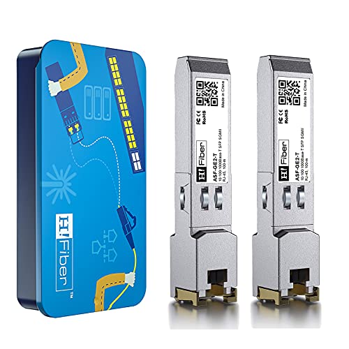 Image of H!Fiber Auto-Negotiation SFP to RJ45 Module, 10 /100 /1000BASE-T Ethernet Transceiver for Cisco GLC-T(10 /100 /1000) /SFP-GE-T(10 /100 /1000), Cisco Meraki and More, up to 100m (328 Ft),2 Pack