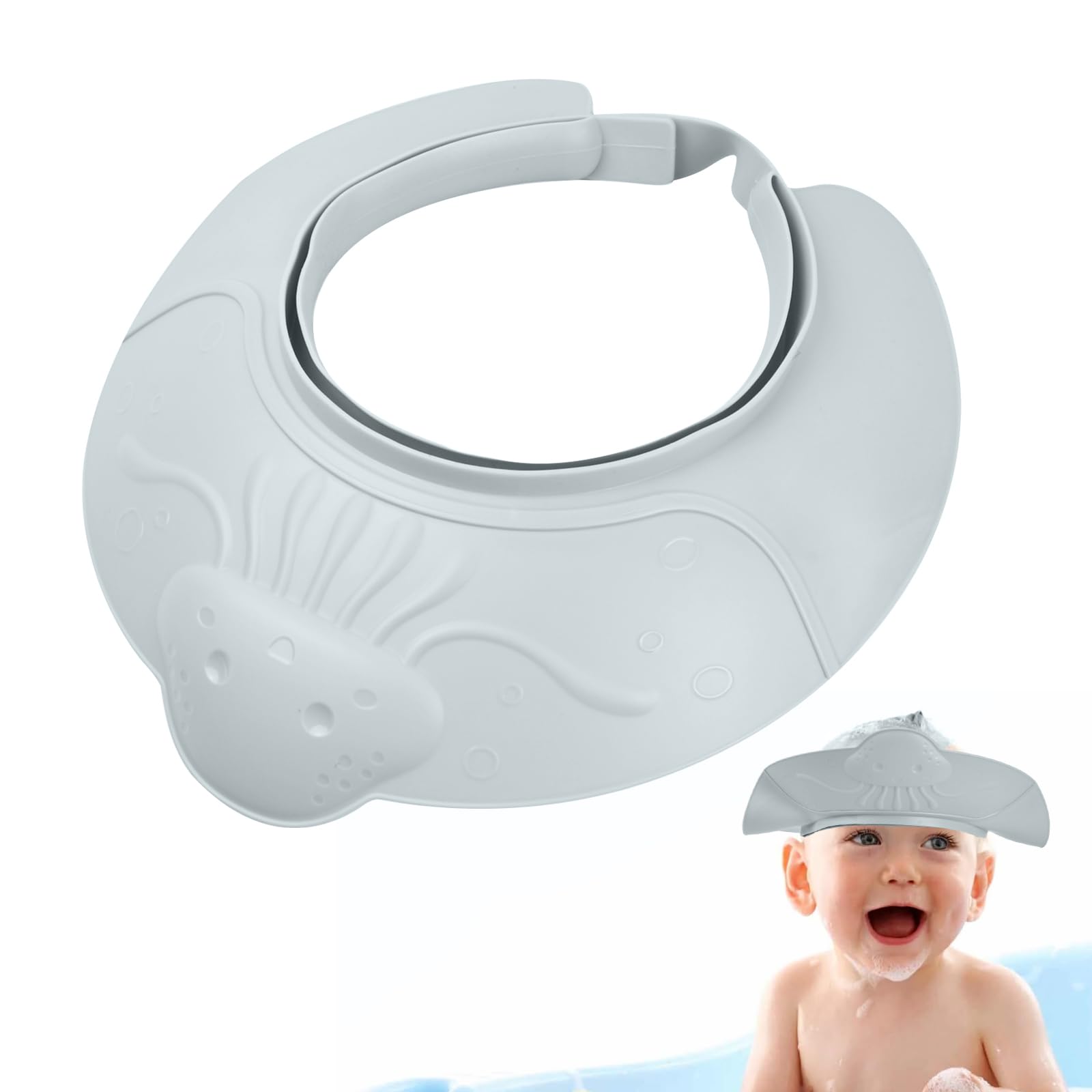 Sombrero Baño Bebé, Gorro Ducha Niños, Gorro Champu Bebé Impermeable, Ajustable Visera Baño Niños Protege Los ojos y las orejas (Azul)