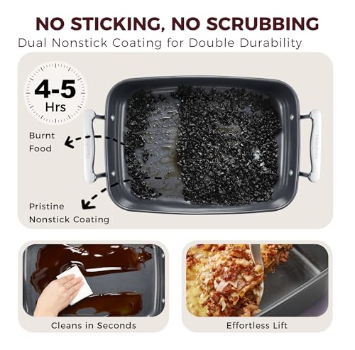 Image of HONGBAKE Roasting Pan with Rack, 17.6x11 Inch Nonstick Roaster Pan for 17 lb Turkey, Chicken and Lasagna, Deep Turkey Pan for Oven, Heavy Duty Oven Roaster Tray, Wider Handles, Gray