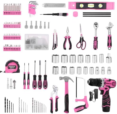 KingTool 276-Piece Tool Set Kit - Tool kit with 12V Cordless Power Drill Driver Toolbox Storage Case with Drawer, Drill Set Perfect for Homeowner, Diyer, Handyman(Pink) - 3