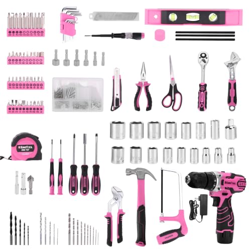 Image of KingTool 276-Piece Tool Set Kit with 12V Cordless Power Drill (Pink)