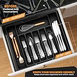 KICHLY Cutlery and Kitchen cutlery drawer organiser Expandable 8 Compartment for Kitchen, Multipurpose Large cutlery Tray and Spoon Holder, Adjustable Silverware Plastic Organizer, (Black) - Image 4