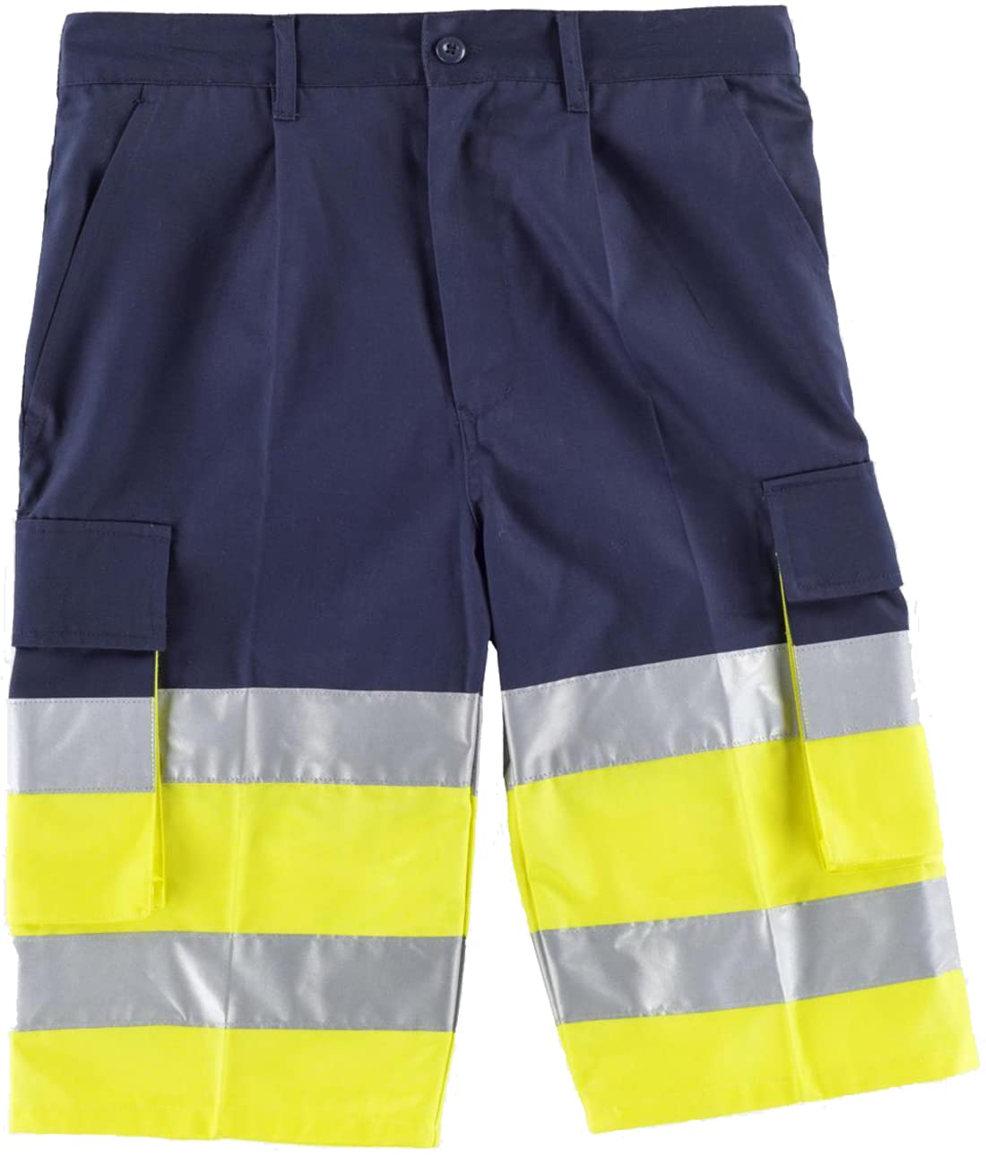 Work Team Bermuda combinada, con Dos Cintas Reflectantes. Hombre Marino+Amarillo A.V. 54